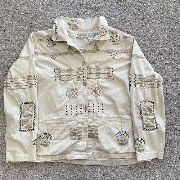 Vintage Brownstone Studio Unique Embroidered Boho Cottage Top w Oyster Buttons - Picture 8 of 13